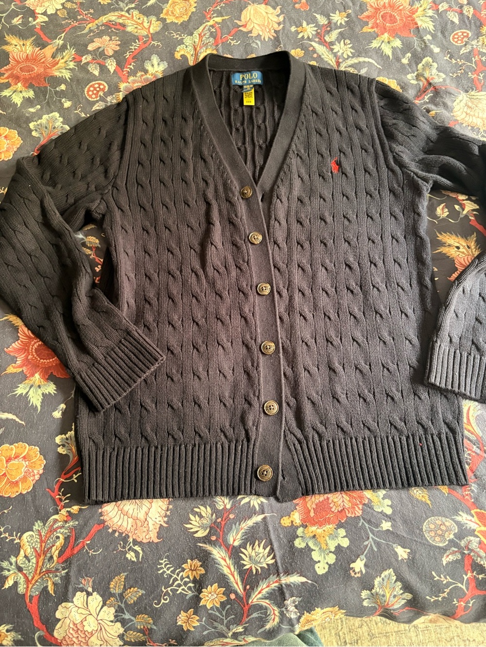 Polo by Ralph Lauren Navy Cable-Knit V-Neck Cardigan